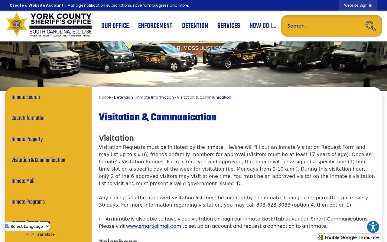 York County arrest records detention visitation information