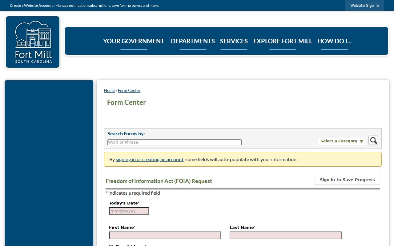 Fort Mill criminal records online FOIA request form