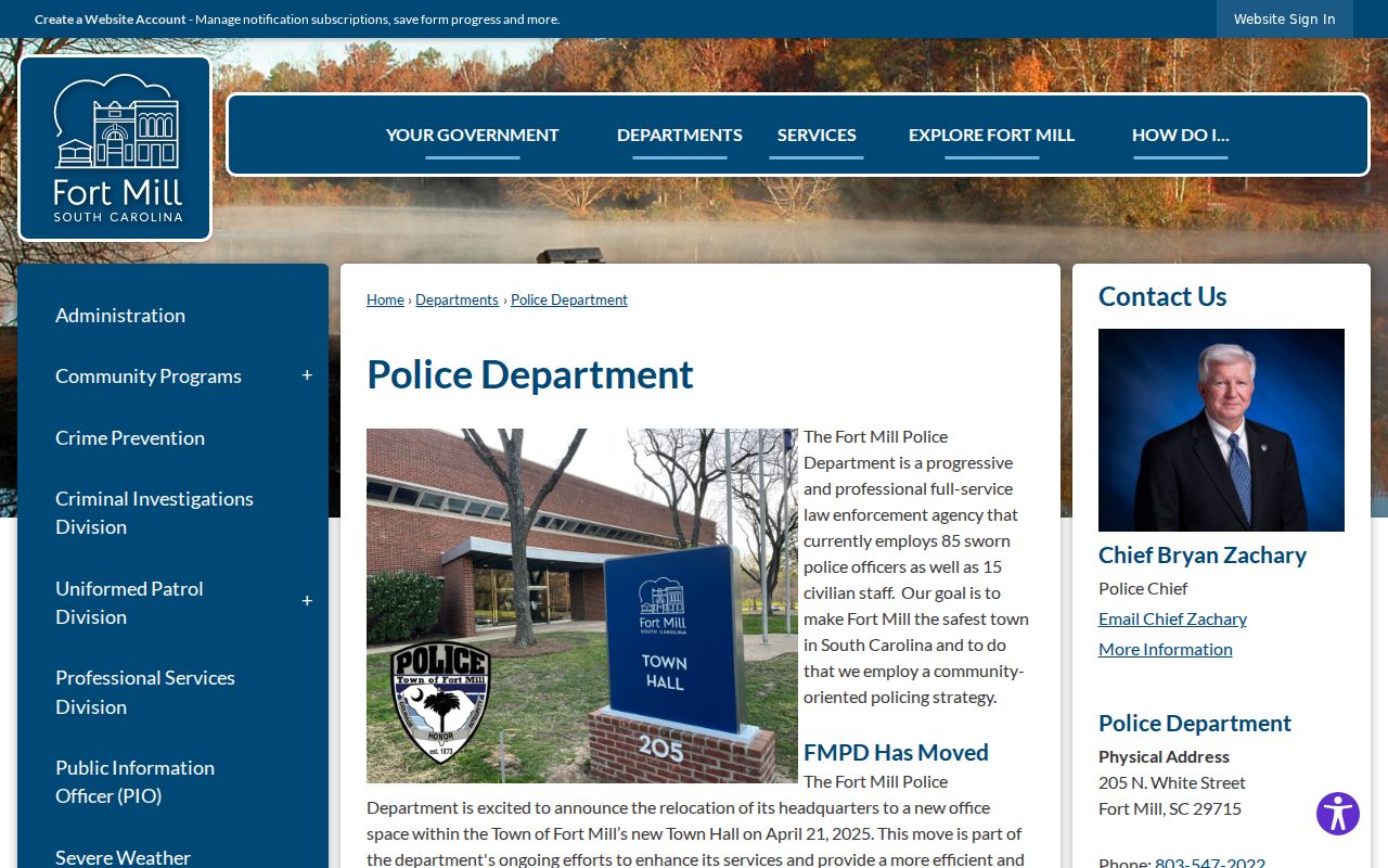 Fort Mill criminal records Police Department page