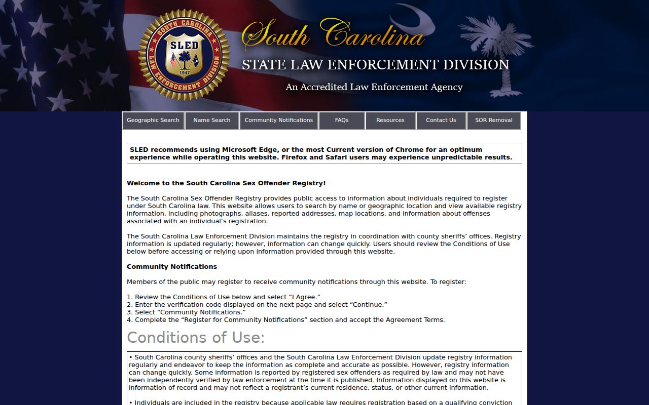 York County sex offender search entry on South Carolina SORT