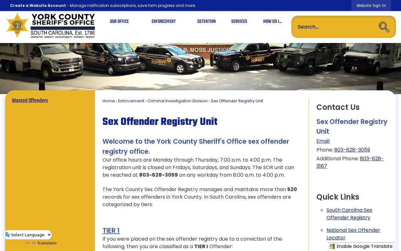 York County sex offender registry unit information