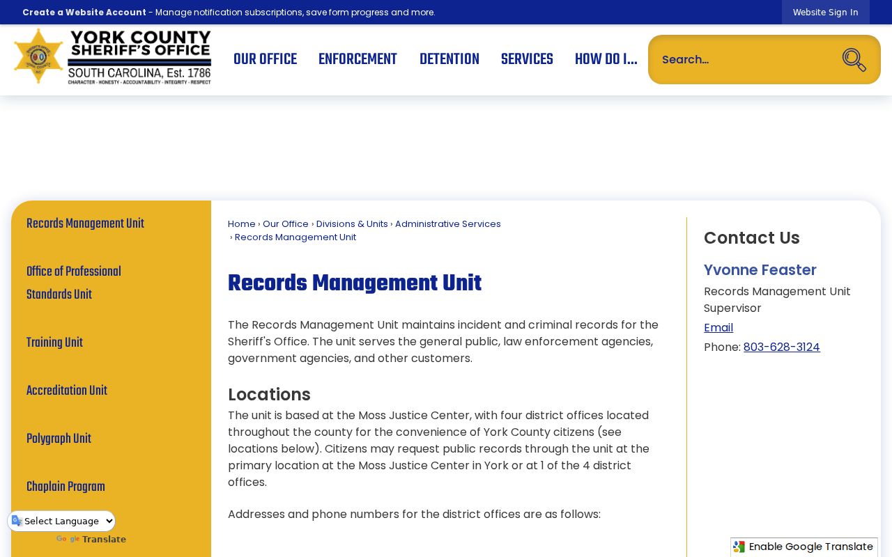 York County sheriff records unit for criminal reports and served warrants