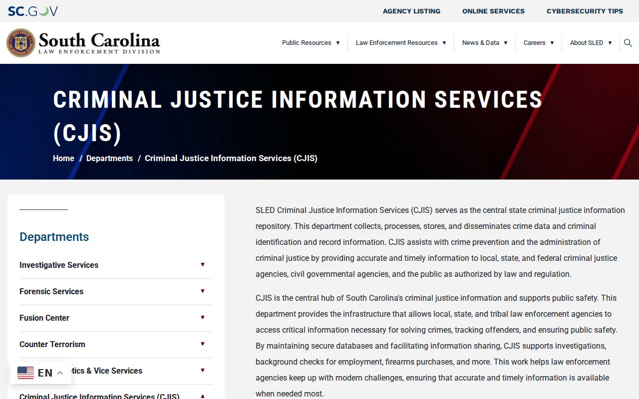 York County criminal history information at the SLED CJIS repository