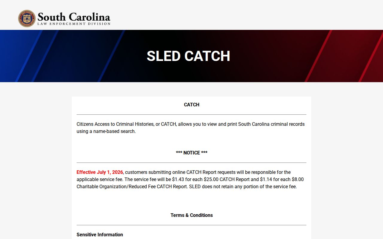 York County criminal record search through SLED CATCH